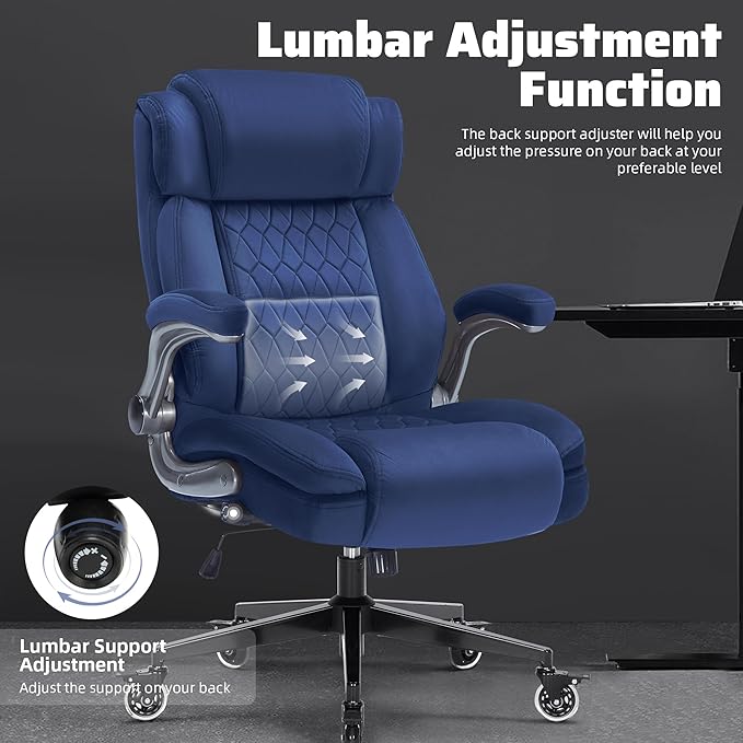 Large High Back Office Chair with Flip Arms- Executive Desk Chair with Locking Wheels, Adjustable Lumbar Support, Ergonomic Breathable Fabric Computer Chair Prevents Cats Scratching