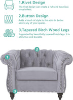 Living Room Chair, Modern Velvet Chesterfield Sofa Chair, Mid Century Single Sofa Couch Chair with Tufted Back and Rolled Arms, Accent Sofa Chair for Living Room Apartment, Grey