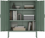 Manhattan Comfort Naomi Modern Metal Accent Cabinet, Minimalist Storage Cabinet with Doors & Adjustable Shelves, Vented Doors, Sturdy Steel Build, Versatile & Multi-Purpose Home Furniture, Green