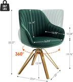 Zouron Mid Century Modern Swivel Accent Chair with Gold Metal Legs, Upholstered Swivel Chair No Wheels, Side Accent Arm Chair Vanity Chair for Small Space Home Office Living Room Bedroom, Green