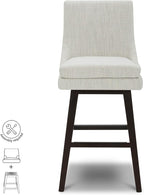 CHITA Bar Height Swivel Barstool with Back Set of 2, FSC Certified Upholstered Bar Stool, 30.7" H Seat Height, Fabric in Ivory