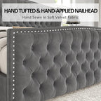 AMERLIFE Queen Size Platform Bed Frame, Velvet Upholstered Bed with Deep Button Tufted & Nailhead Trim Wingback Headboard/No Box Spring Needed/Grey