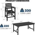 7 Piece Patio Dining Set with 11ft Patio Umbrella (Apple Green), 7 Black Outdoor HDPE Dining Set with 6 Chairs + 1 Large Table, for Market, Pool, Garden, Backyard, Deck