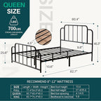PINJU Metal Platform Bed Frame with Headboard and Footboard, Classic Style, Sturdy Metal Slats, No Box Spring Needed, Easy Installation (Black, Queen)