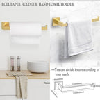 BOZWELL 5 Piece Light Brushed Gold Stainless Steel Towel Bar Set, 23.6 inch Square Bathroom Hardware Accessories Set,Wall Mounted Towel Racks for Bathroom with TP