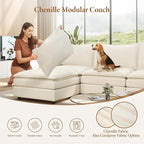Vesgantti 108" Sectional Sleeper Sofa, 6-Seater Oversized Modular Cloud Couch with Movable Ottoman, Chenille Large Sofa Bed Convertible Deep Seat Couches for Living Room, Bedroom and Apartment, Beige