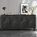 Sideboard Buffet Credenzas for Living Room, 63" Antique Black Entryway Table with Storage Accent Cabinet, Carved Flowers Doors & Wire Holes
