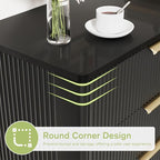 Black Fluted 8 Drawer Dresser for Bedroom, Chest of Drawers with Solid Wood Legs, Modern Dresser Chest Cabinet Organizer with Golden Handles, Beside Table for Closet,