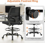 Tall Office Chair for Standing Desks,High Desk Drafting Chair with Adjustable Footrest Ring,Ergonomic Lumbar Support,Flip-Up Armrests for Home Office,Black
