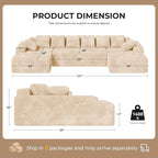 131'' U Shaped Sectional Couches with Chaise Lounge, No Assembly Required Deep Seat Modular Cloud Sofa for Living Room 1PCS, Bedroom(Khaki)