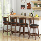 COSTWAY Bar Stools Set of 4, 25.5” Swivel Upholstered Counter Height Bar Stool with Curved Backrest & Cushioned Seat, Solid Rubber Wood Legs & Resting Footrest, for Kitchen Island (4, 25.5”)