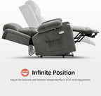 MCombo Medium Triple Motor Power Lift Recliner Chair with Massage and Heat for Elderly People, Adjustable Headrest, Infinite Position, USB Ports, Fabric 7661 (Grey, Medium)