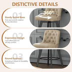 MINCETA Bar Stools Set of 4, PU Leather Barstools, 26 Inch Upholstered Counter Stools with Low Tufted Back and Footrest, Swivel Counter Height Barstools for Kitchen Island Home Bar Khaki