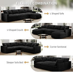Modern Sectional Linen Couch for Living Room V-Shape Sofas,6 Seat Modular Cloud Sofas with Ottoman,Couches Cushion Covers Removable,Cozy Feather Down Sofa for Apartment Black