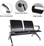 Kinsuite 2-Seat Waiting Room Bench - PU Leather Waiting Room Chairs with Arms & Non-Slip Foot Mats, Reception Chairs Guest Chair for Office Airport Bank Salon, Black