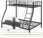 Bunk Beds Twin Over Full Size, Heavy Duty Metal Bunk Bed Frame with Angled Ladder for Teens and Adults, for Spaces-Saving, Smooth Rounded Edges, Noise Free & Easy Assembly, Black