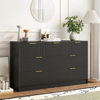 7 Drawers Dresser for Bedroom,55" Wide Fluted Dresser with Deep Drawers, Modern Chest of Drawers, Wood TV Stand Storage Organizer for Closet, Living Room, Hallway, Black