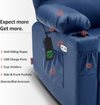 MCombo Large Dual Motor Power Lift Recliner Chair for Elderly, Massage and Heat, Lay Flat, Zero Gravity, Home Button, USB Port, Faux Leather 7680 (Navy Blue, Large)