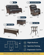 HILLGA Luxury Patio Furniture Set with 6-Inch Thick Cushions, High Back Outdoor Swivel Rocker Chairs and Patio Couch, 7-Piece All Weather Conversation Set for Porch Deck Pool Yard, Dark Grey (V3)
