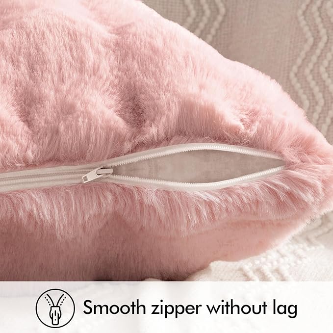 MIULEE Faux Fur Pillow Covers Thick Soft Plush Lumbar Throw Pillows Luxury Home Decor for Couch Bed Bedroom Living Room Sofa,12x20 Inch Pack of 2 Light Pink