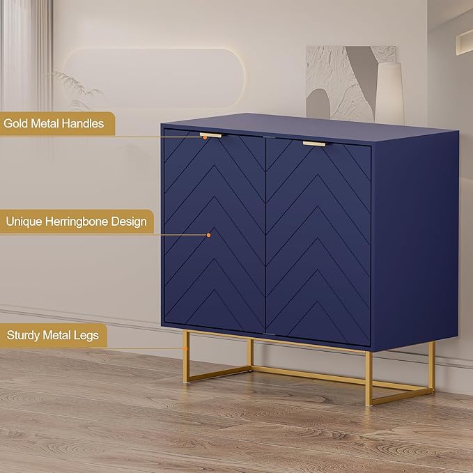 Scurrty 31.5'' Sideboard Buffet Cabinet with Storage Set of 2, Navy Blue Accent Cabinet with Doors & Adjustable Shelf for Living Room & Kitchen (2 Doors)