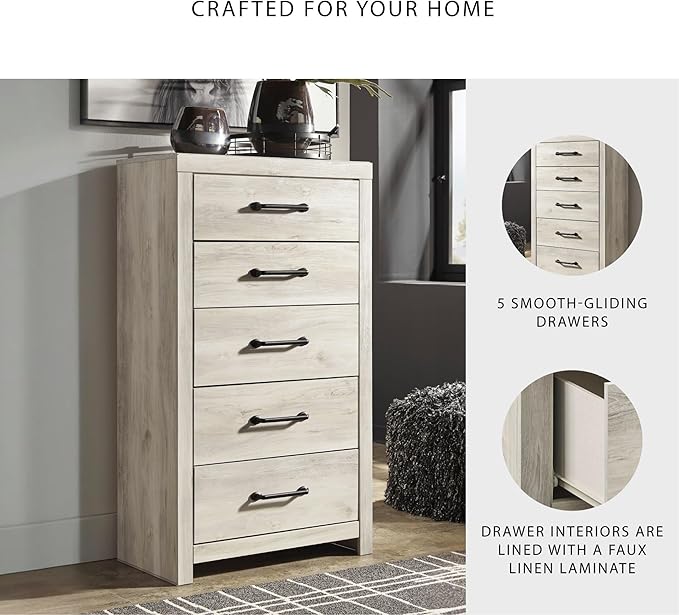 Signature Design by Ashley Cambeck Industrial 5 Drawer Chest with Safety Stop, Whitewash