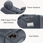 Watson & Whitely Oversized Genuine Leather Power Recliner Chairs for Big and Tall, Extra Wide Lay Flat Recliner with Power Headrest & Cup Holders, Electric Reclining Sofa for Living Room, Navy Blue