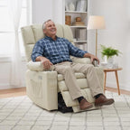 MCombo Dual Motor Power Lift Recliner Chair for Elderly, Lay Flat Lift Chair with Heat and Massage, Cup Holders, USB Ports, Faux Leather 7890 (Cream White, Medium)