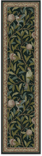 RUGGABLE x Morris & Co Machine Washable Runner Rug – Pomegranate Blue Green 2.5x10, Stain-Resistant, Non-Slip – Washable Rug for Hallway, Entryway, Living Room & Kitchen–with Cushioned Pad