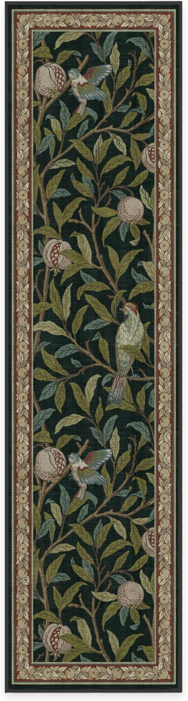 RUGGABLE x Morris & Co Machine Washable Runner Rug – Pomegranate Blue Green 2.5x10, Stain-Resistant, Non-Slip – Washable Rug for Hallway, Entryway, Living Room & Kitchen–with Standard Pad