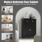 COSTWAY Bathroom Floor Cabinet, Wooden Side Storage Organizer w/Larger Drawer, Adjustable Shelf & 2-Door Cupboard, Freestanding Storage Cabinet for Living Room, Kitchen, Entryway (Black)