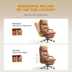 M80A Dual Motor Electric Executive Office Chair with Footrest, Comfortable Reclining Office Chair Wide Seat, Big and Tall Ergonomic Leather Home Office Desk Chair (Brown, Manual)