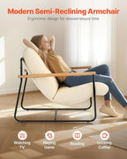 VEVOR Accent Chair, Metal Framed Chair with Wooden Armrests, Modern Cozy Upholstered Armchair, with Soft Foam Cushioning, Detachable Cushion, for Living Room, Bedroom, Reading Room, Office, Beige