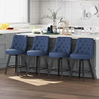 MINCETA Set of 4 Upholstered Bar Stools - 26 Inch Swivel Counter Height Stools with Low Tufted Back, Footrest & Performance Fabric - Round Seat for Kitchen Island & Home Bar Blue