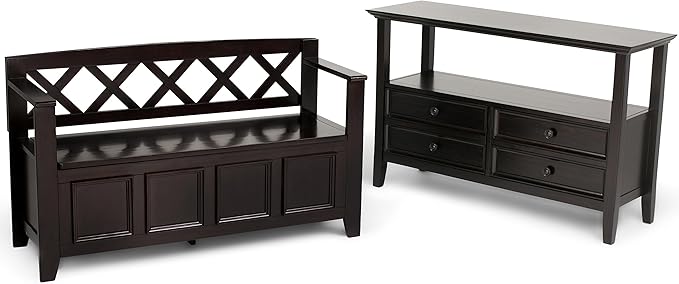 SIMPLIHOME Amherst Entryway Storage Bench - 48 inch Wide Solid Wood Hallway Seat in Hickory Brown, Transitional Bench for Entryway or Living Room with Lift-Up Lid and Spacious Storage