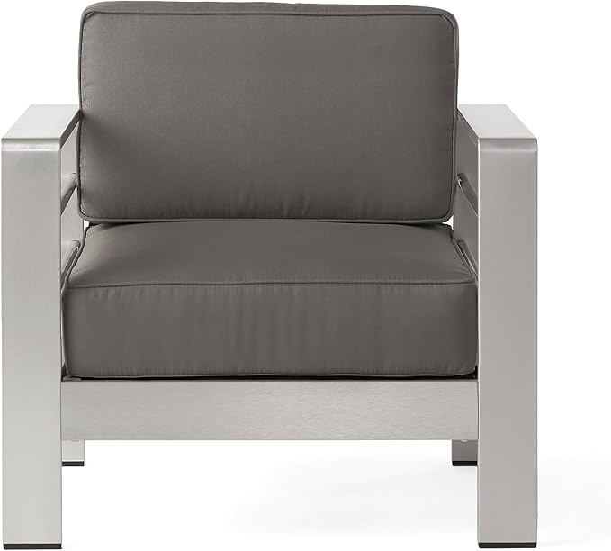 Christopher Knight Home Cape Coral Outdoor Aluminum Chat Set with Fire Table, Khaki / Light Grey