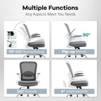 Office Chair,Ergonomic Mesh Desk Chair with Adjustable Lumbar Support,Computer Chair with Flip-up Armrests, Rolling Executive Chairs, Home Office Chair(Grey)