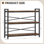 3 Tier Bookshelf 39.37" Width, Dorm Desk Hutch, Desk Shelf, Long Industrial Bookcase, Wooden Large Book Shelf for School Home Living Room Bedroom Office Storage(Vintage)