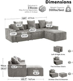 WILLOVE 109'' Modular Sectional Sofa, Chenille Cloud Couch with Wide Armrests & 5 Pillows, Deep Seat Couches for Living Room, Grey