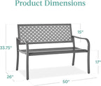 Best Choice Products Outdoor Bench 2-Person Metal Steel Benches Furniture for Garden, Patio, Porch, Entryway w/Geometric Backrest, 790lb Capacity – Gray