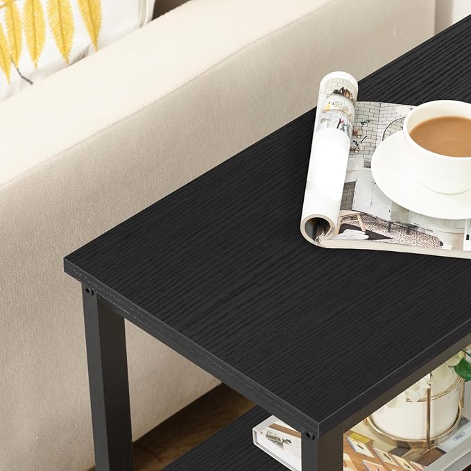 HOOBRO End Table, Simple Rustic Side Table with 3-Tier Storage Shelf, Narrow Nightstand for Small Spaces, Easy Assembly, for Living Room, Bedroom, Metal, Industrial Design, Black BB14BZ01