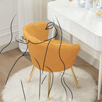 Velvet Vanity Chair with Back, Mid-Century Modern Small Accent Chair for Living Room, Golden Metal Legs Upholstered Makeup Chair, 1Pcs Bedroom Armchair, Brown