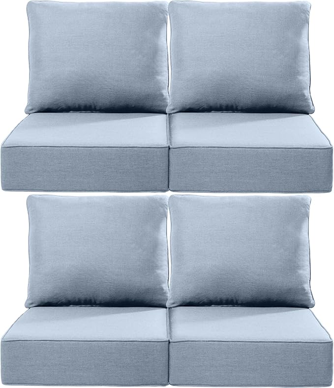 Luxury 22x24/22x25 6-Inch Outdoor Chair Cushions Set of 4 - Heavy Duty Water-Resistant Comfortable Cushion for Patio Furniture Dining Gliding Rocker Loveseat L-Shape Sofa - Baby Blue