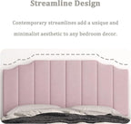 Queen Size Headboard Only, Velvet Wall Mounted Headboard Queen/Full Size for Adjustable Bed, Modern Vertical Channel Design with Curved Tufted Upholstered Head Board, Pink