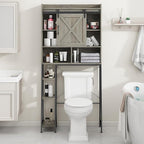 Over The Toilet Storage Cabinet, Farmhouse Storage Cabinet Over Toilet with Sliding Barn Door,Home Space-Saving Toilet Rack, for Bathroom, Restroom, Laundry, Grey