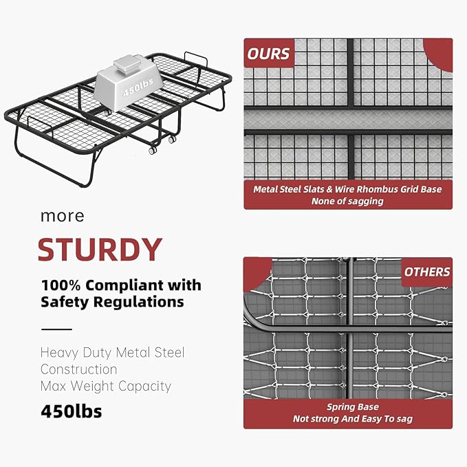 Folding Bed with Mattress, 75''x38'' Twin Size Rollaway Bed with Upgraded Rugged Frame, Guest Portable Foldable for Adults, Space-Saving Fold up