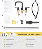 3 Hole Bathroom Faucet Black: WOWOW 8 Inch Bathroom Sink Faucet Widespread, Two Handle Vanity Taps with Pop-up Drain and Supply Lines, 360 Swivel Lavatory Tap High Arc Modern (2 Sets)