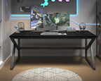 HSH 70 Inch Long Black Desk, Large Metal Wood Computer Desk for 2 Monitors, Modern Home Office PC Laptop Desk for 2 People Executive Writing Work Study Gaming, Simple Bedroom Living Room Black Table