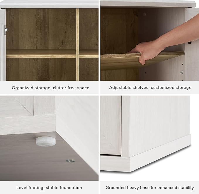 mopio Blake Storage Cabinet, Small Modular Accent Display Sideboard Buffet Cabinet with Storage, Media Console Credenza, for Kitchen, Coffee Bar, Pantry, Living Room (White Oak Arched, Set of 2)