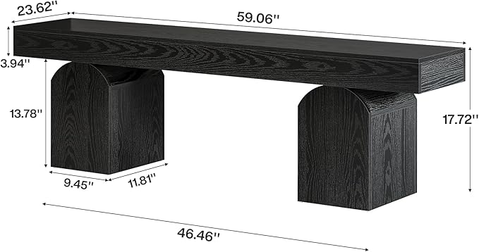 Tribesigns Entryway Bench, 59" Long Black Shoe Bench with Arched Bases, Wooden Indoor Bench for Entry Way, Living Room, Bedroom